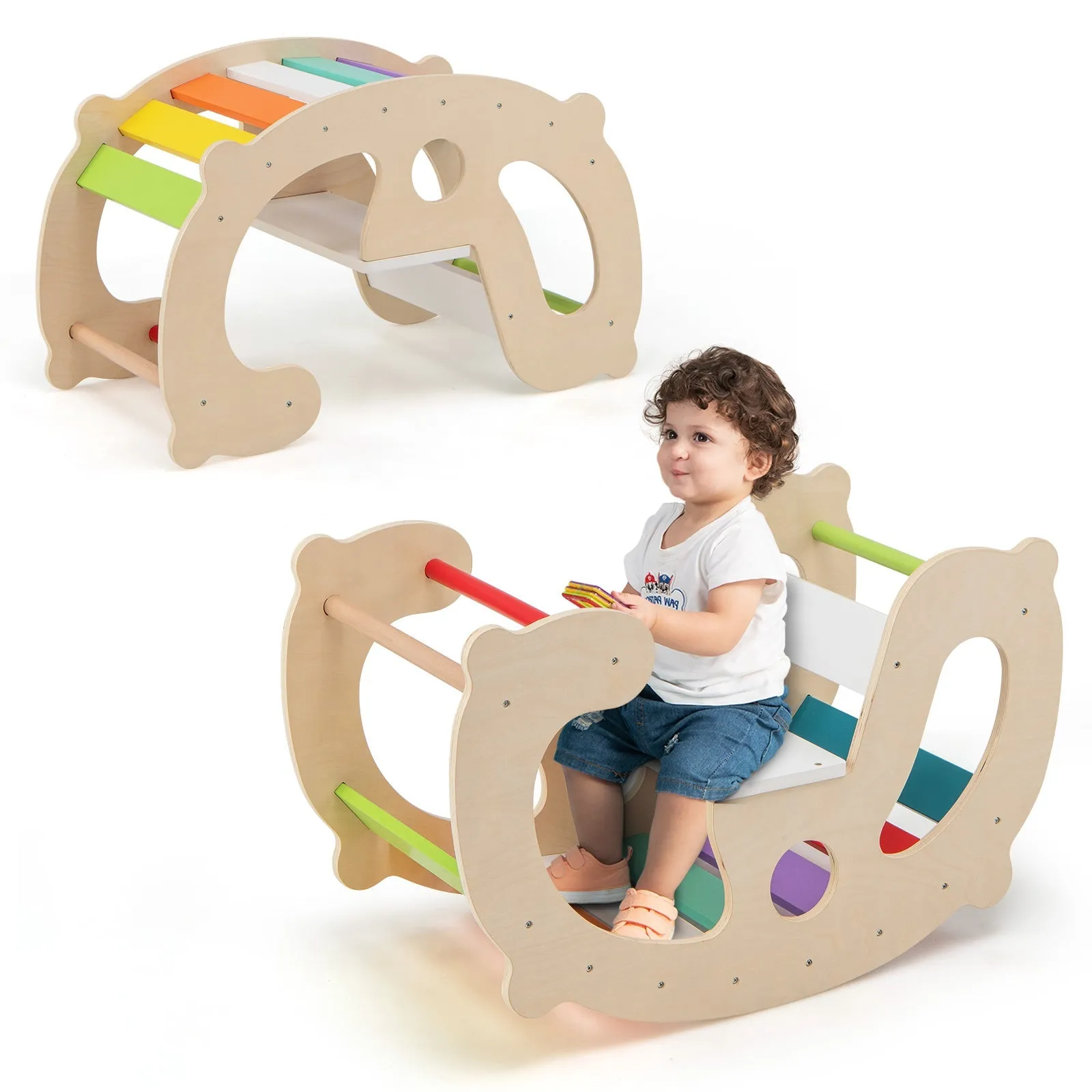 2-in-1 Rocking Horse Arch for Kids with Rocker-Natural