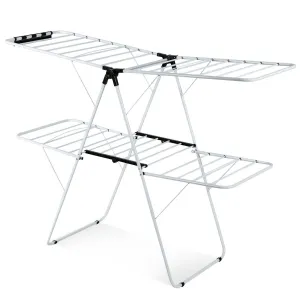 2-Level Foldable Clothes Drying Rack with Adjustable Gullwing