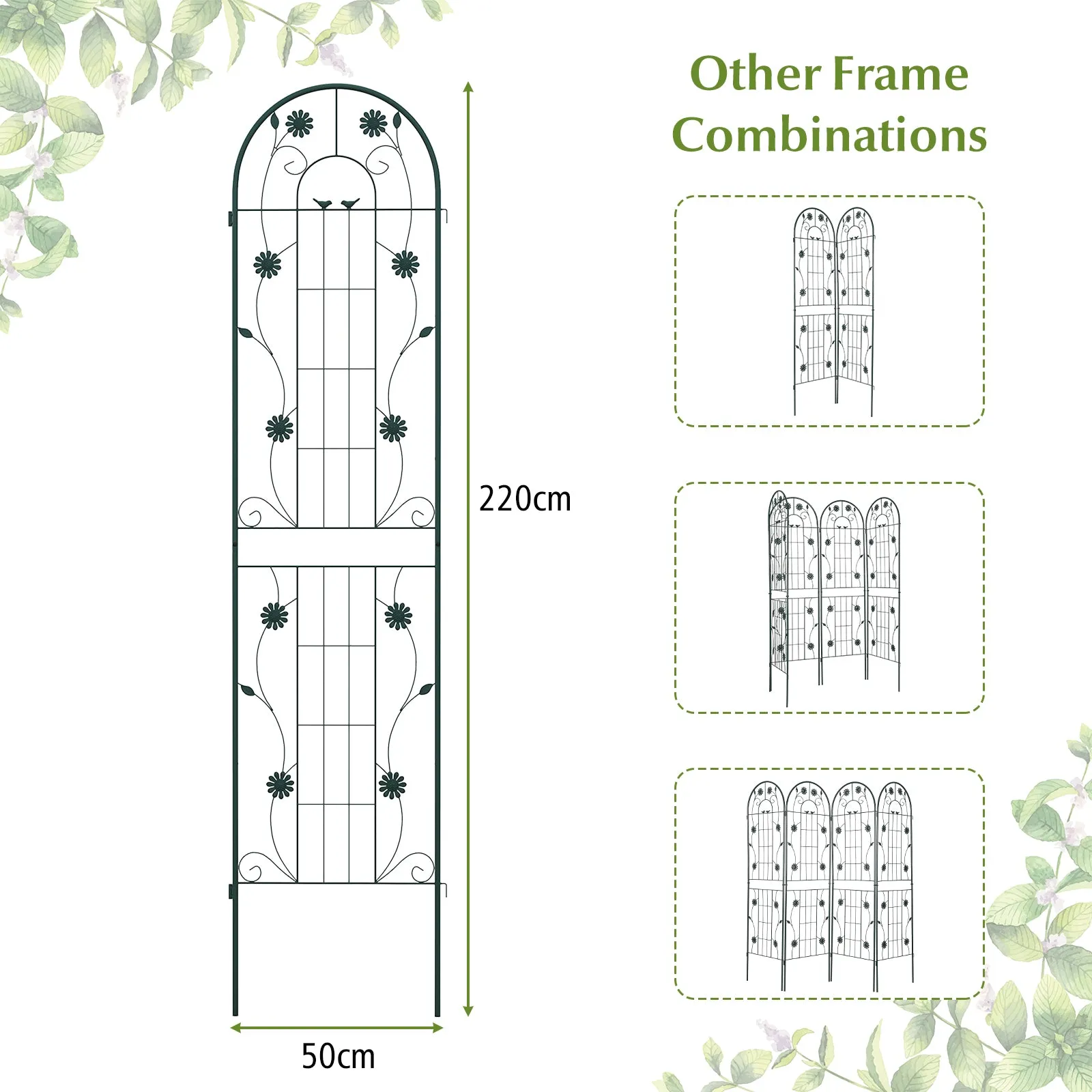 2 Pack 220 cm x 50 cm Metal Garden Trellis for Climbing Plants-Green