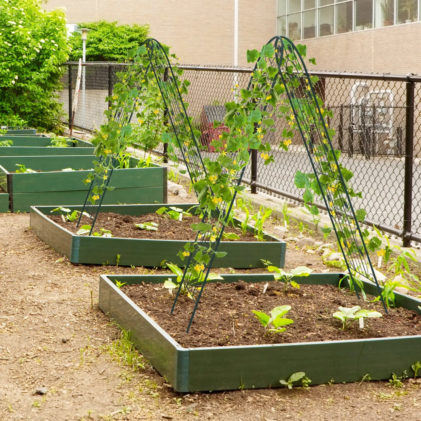 2 Pack 220 cm x 50 cm Metal Garden Trellis for Climbing Plants-Green