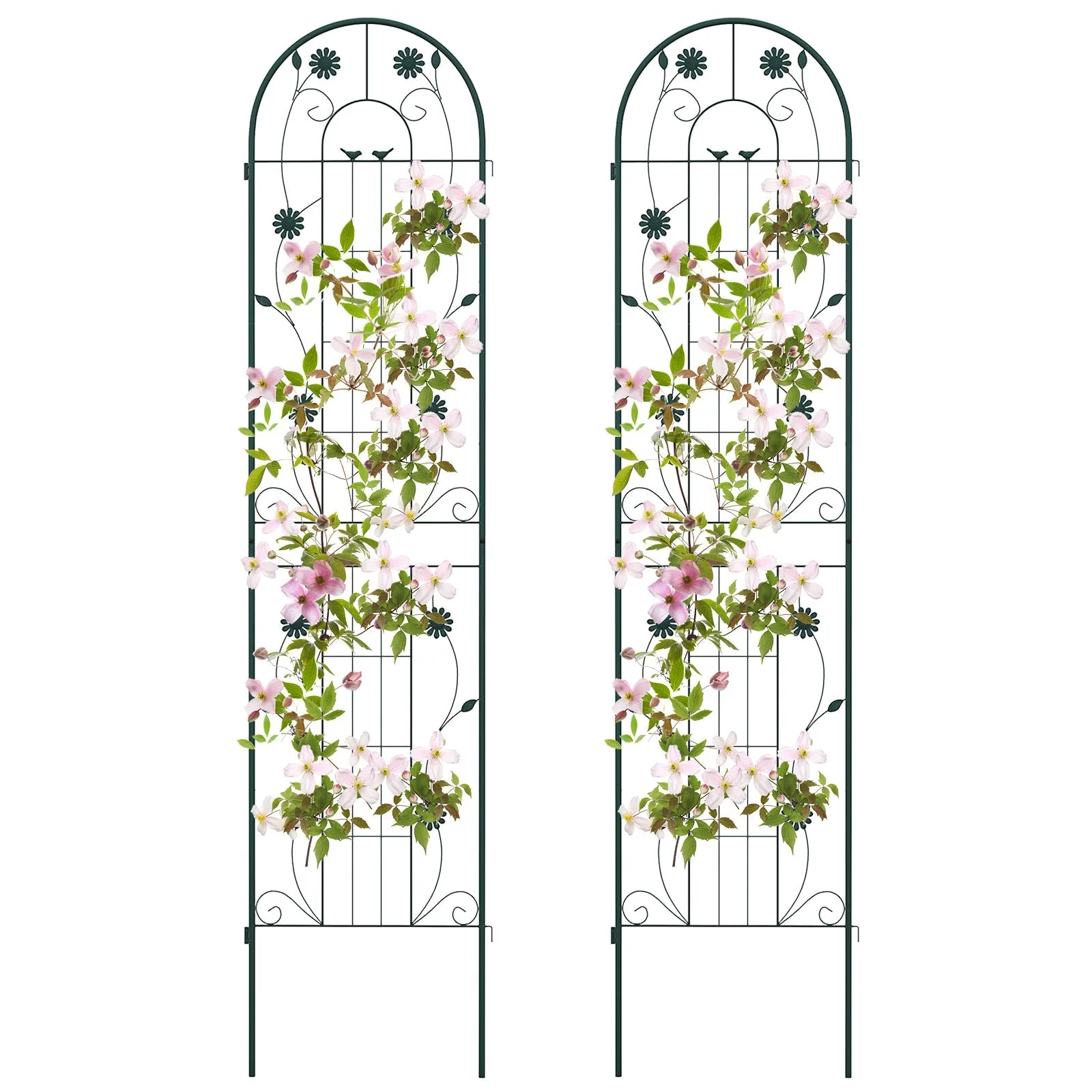 2 Pack 220 cm x 50 cm Metal Garden Trellis for Climbing Plants-Green