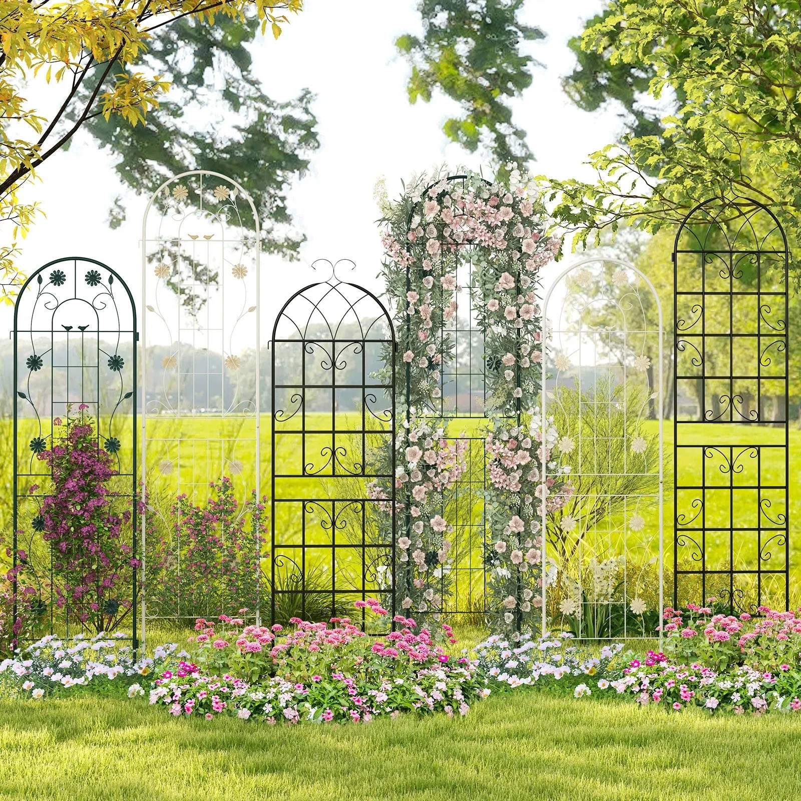 2 Pack 220 cm x 50 cm Metal Garden Trellis for Climbing Plants-Green