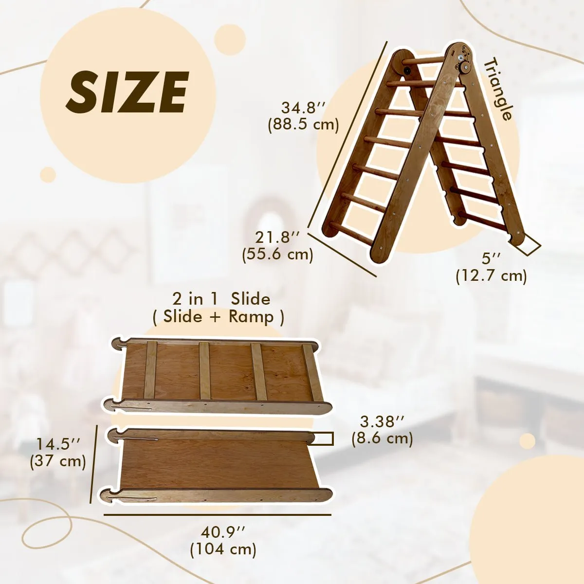 2in1 Montessori Climbing Frame Set: Triangle Ladder   Slide Board/Ramp – Chocolate