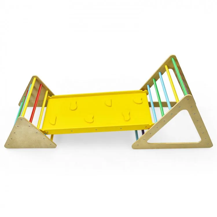 3 in 1 Wooden Climbing Set with 2 Triangle Climbers and Slide