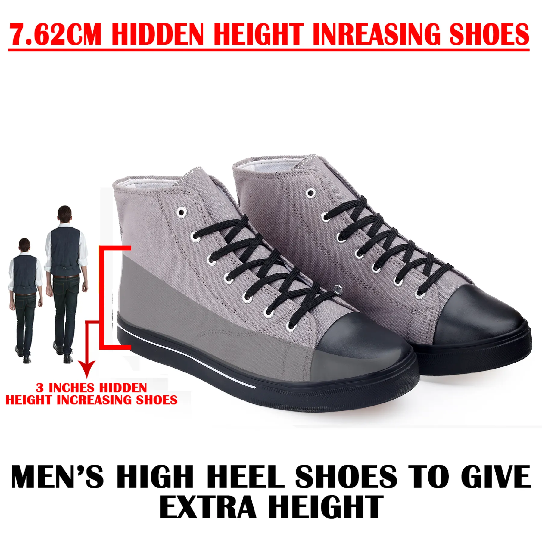 3 Inches Hidden Height Increasing Classic Canvas Elevator Shoes for all day Comfort and Styling