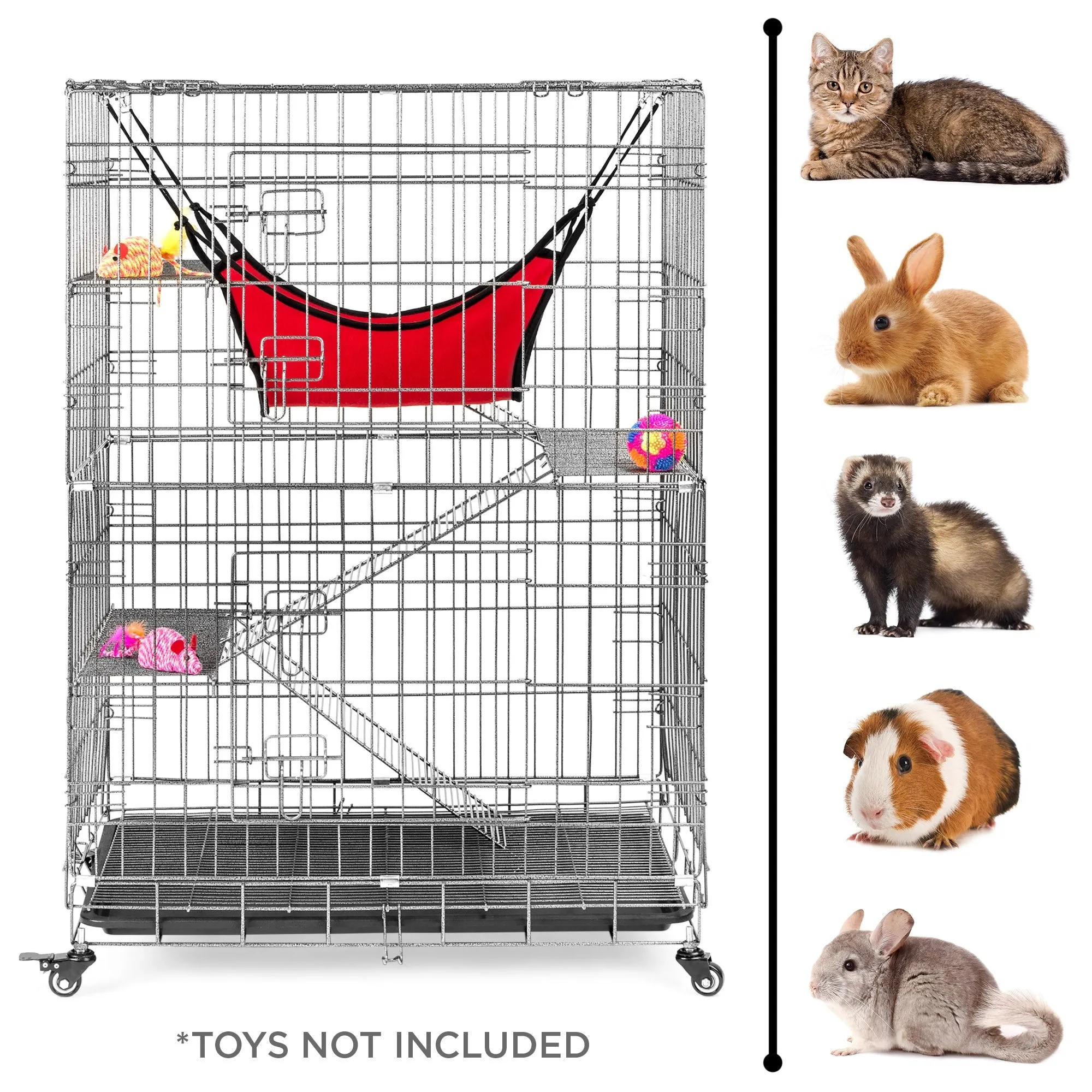 30x19x43in 4-Tier Cat Cage Playpen Crate w/ Hammock, Wheels, Shelves