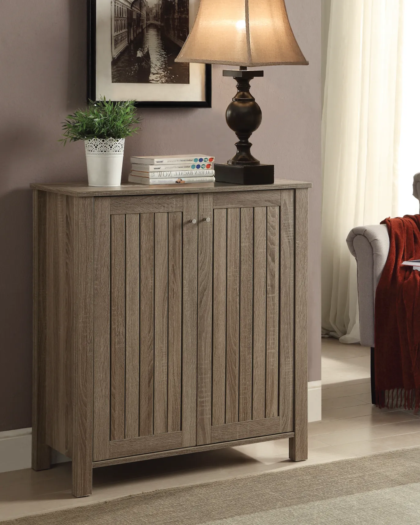 4-Shelf Shoe Cabinet Dark Taupe SKU: 950551