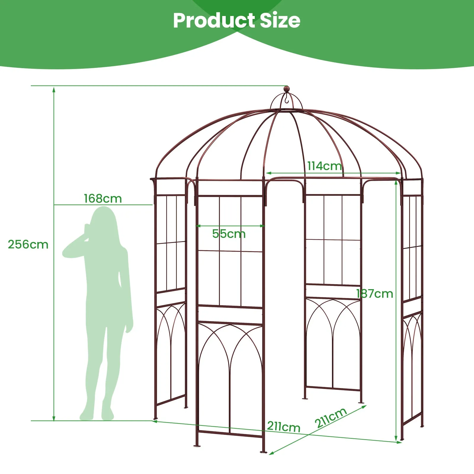 4-Sided Metal Birdcage Shape Garden Arch for Patio Lawn Wedding-Bronze