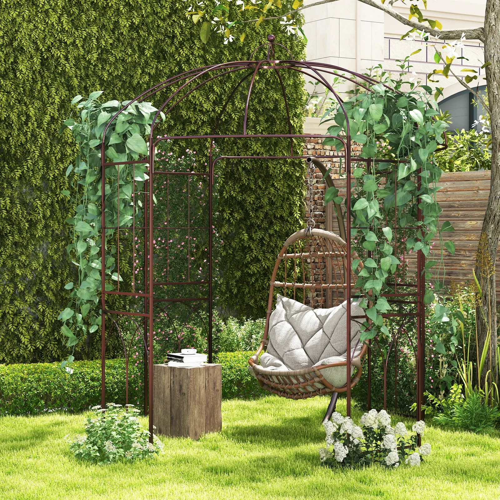 4-Sided Metal Birdcage Shape Garden Arch for Patio Lawn Wedding-Bronze