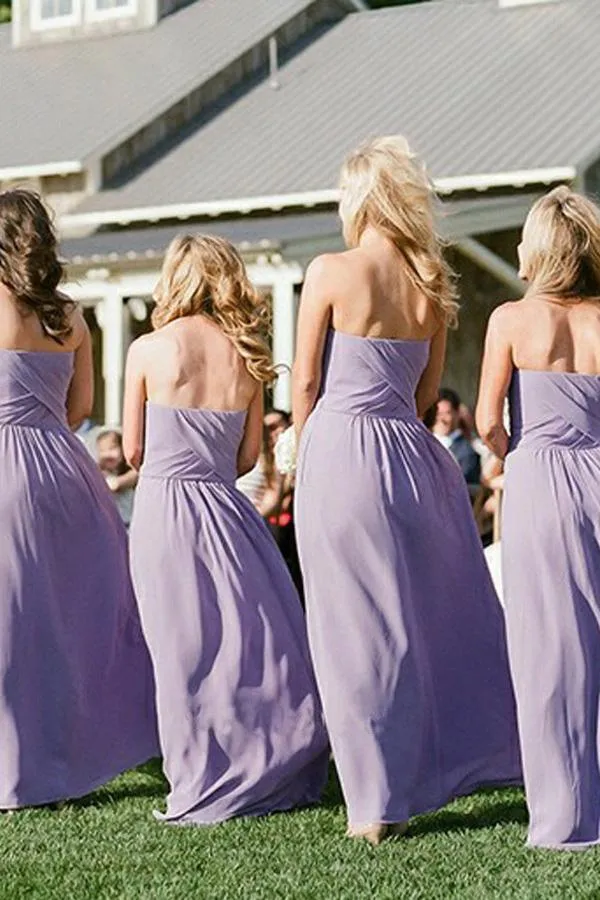 A-Line Sweetheart Backless Lavender Chiffon Bridesmaid Dress with Ruched BD080