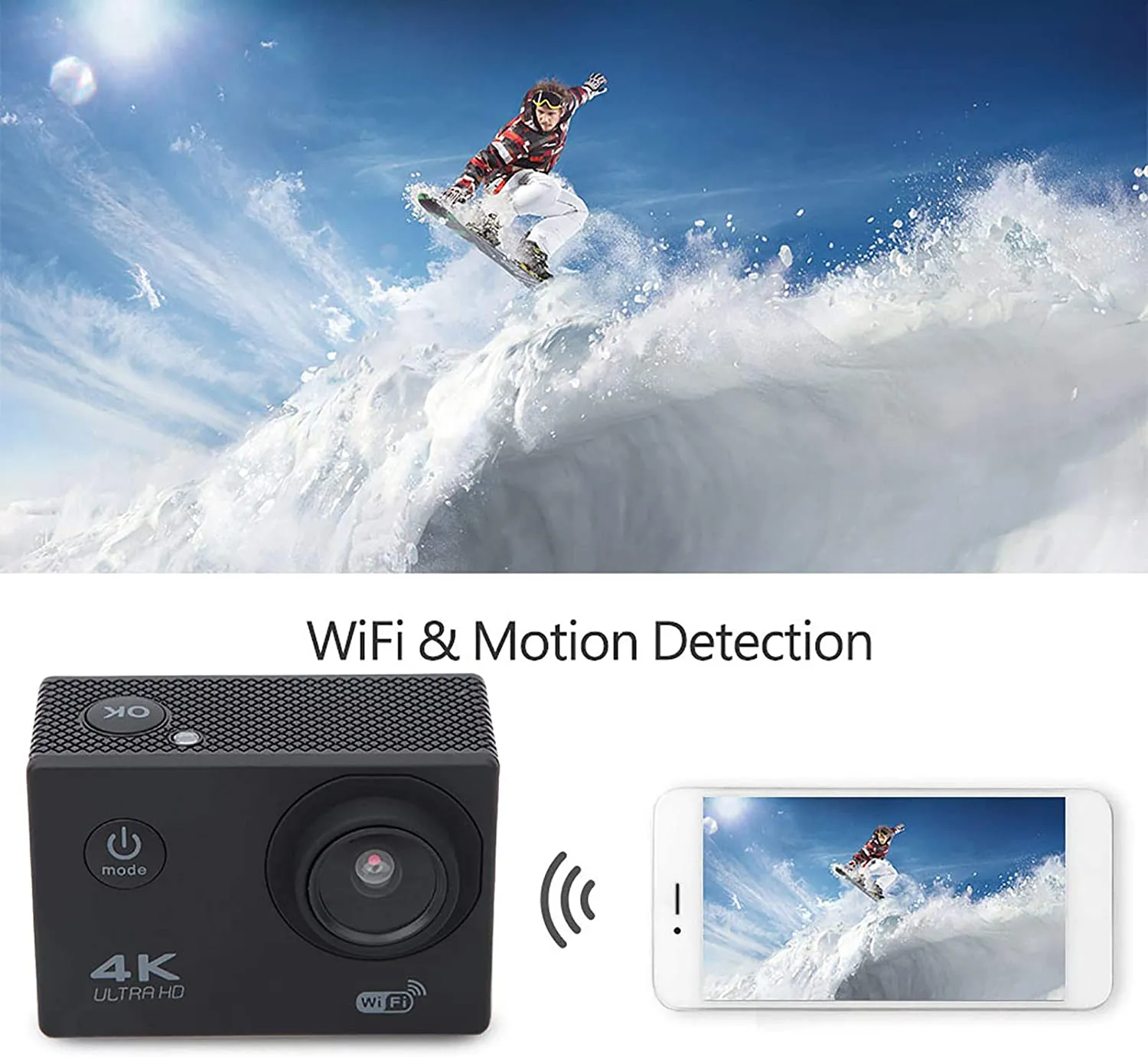 Action Camera Waterproof 13MP FHD WiFi Underwater 140 Degree Wide Angle