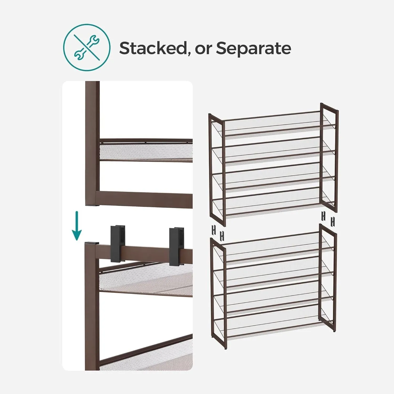 Adjustable 8-Tier Shoe Rack 32-40 Pairs, Metal, Bronze - SONGMICS