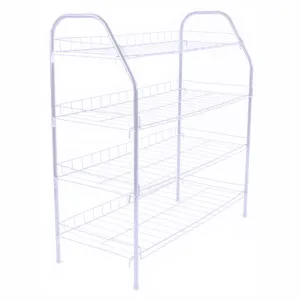 ATHome Entryway 4 Tier Shoe Shelf Storage Organizer - Super Space Saving Stackable Metal Shoe Rack Tower For Closet, Cabinet, & Entryway, White