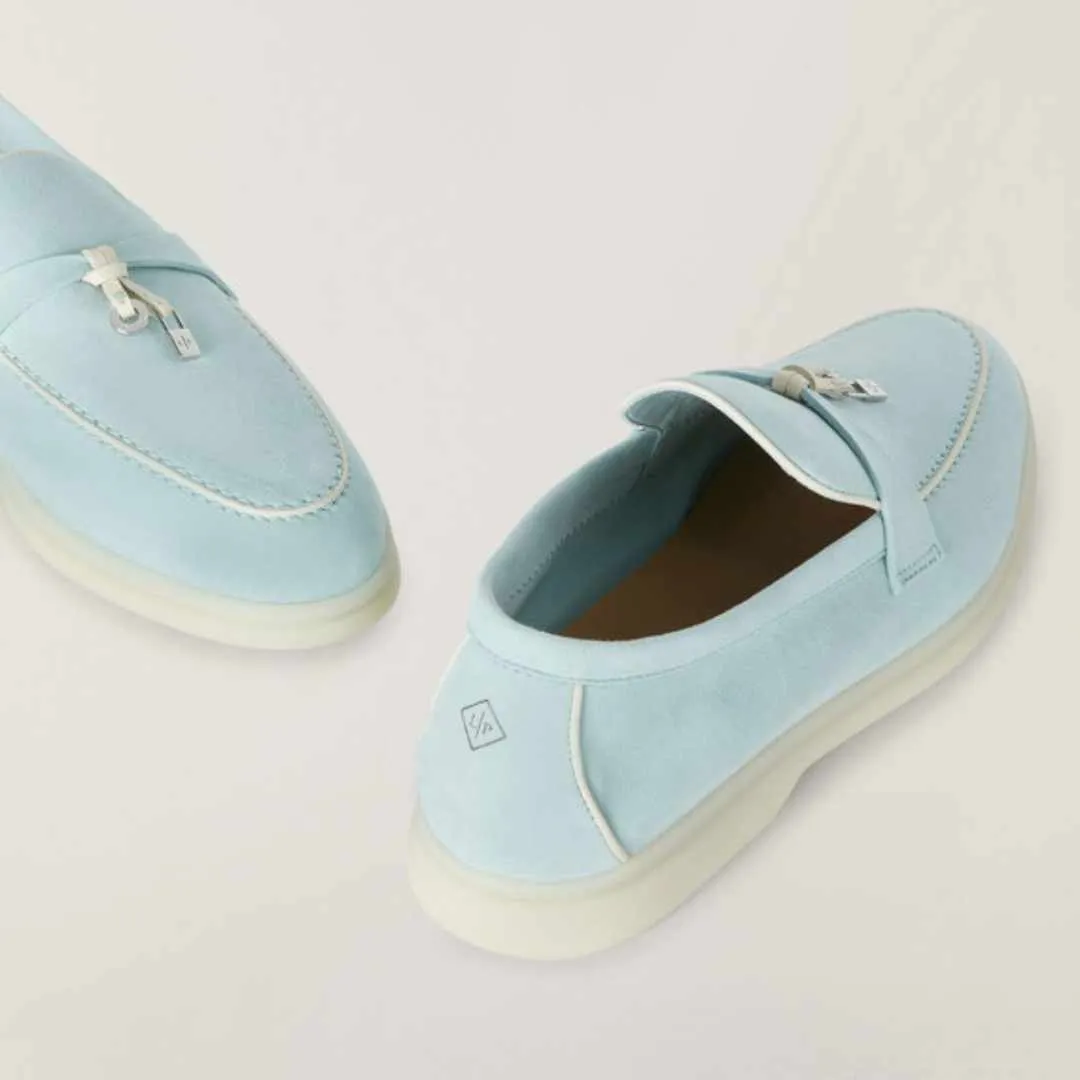 Babouche Charms Azure Sapphire Suede Loafers