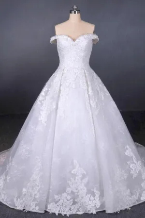 Ball Gown Off Shoulder Appliques Wedding Dresses, Puffy Lace Appliqued Bridal Dress UQ2352