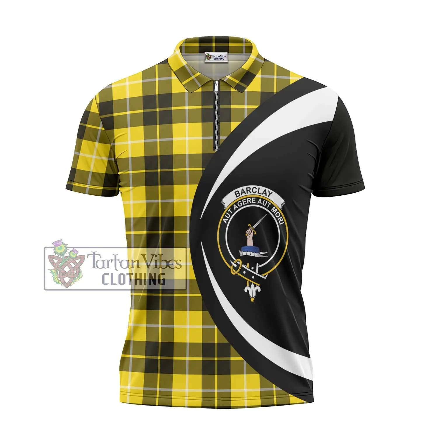 Barclay Dress Modern Tartan Zipper Polo Shirt with Family Crest Circle Style