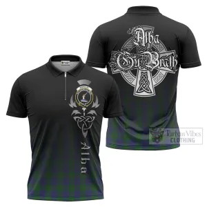 Barclay Tartan Zipper Polo Shirt Featuring Alba Gu Brath Family Crest Celtic Inspired