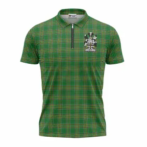 Batt Irish Clan Tartan Zipper Polo Shirt with Coat of Arms