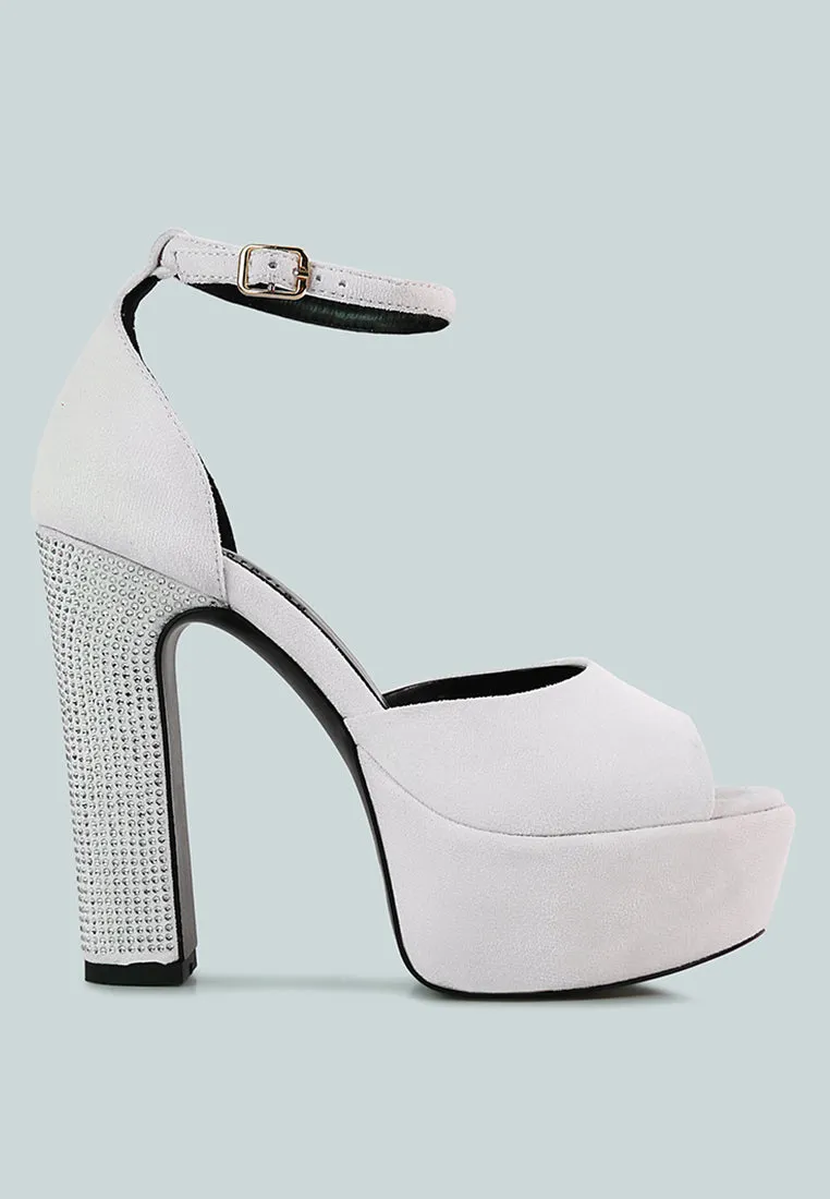 BEATY White Rhinestones High Block Heeled Sandals