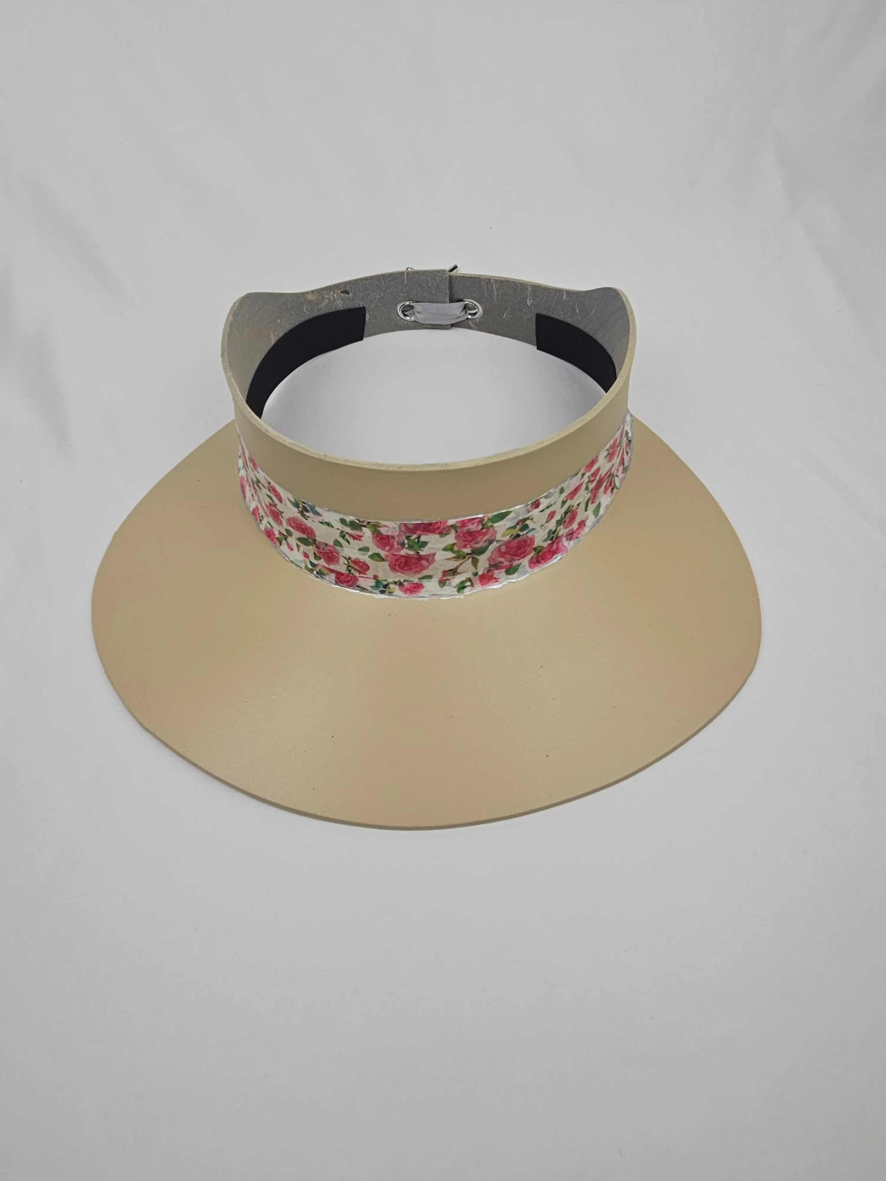 Beige "LadyEVA" Visor Hat with Bright Pink Floral Band