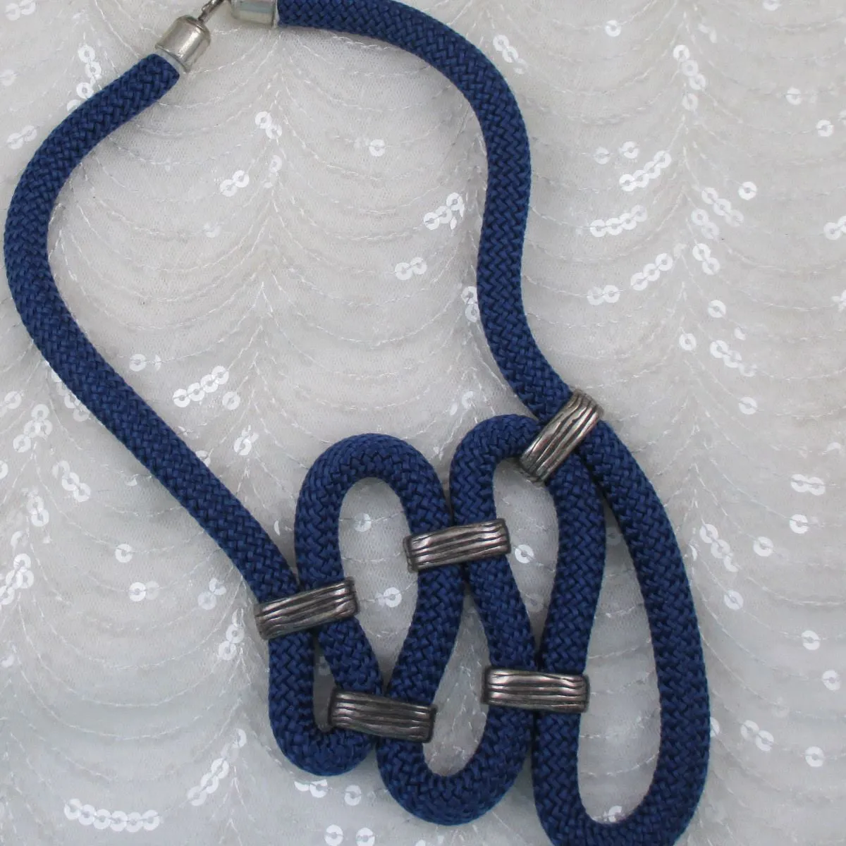 Big Blod Navy Blue Cotton Climbing Cord  Necklace Unique Design