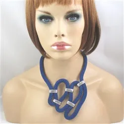 Big Blod Navy Blue Cotton Climbing Cord  Necklace Unique Design