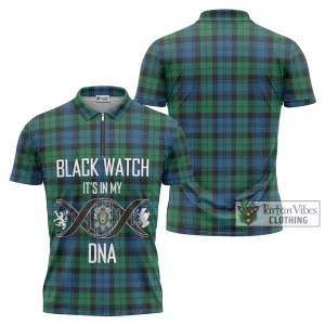 Black Watch Ancient Tartan Zipper Polo Shirt with Family Crest DNA In Me Style