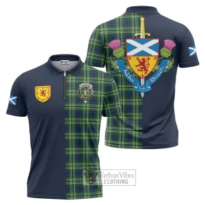 Blackadder Tartan Zipper Polo Shirt Alba with Scottish Lion Royal Arm Half Style