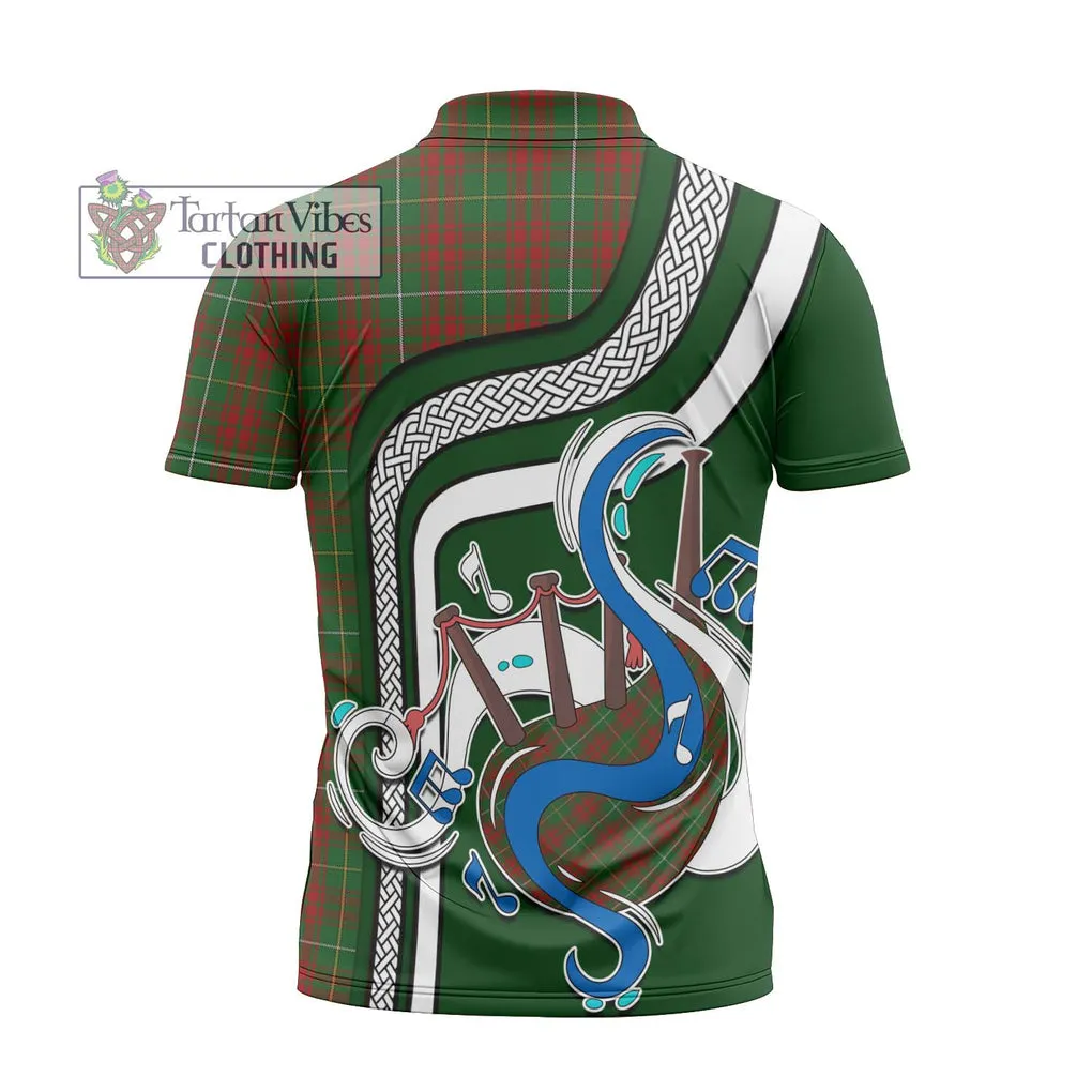 Bruce Hunting Tartan Zipper Polo Shirt with Epic Bagpipe Style