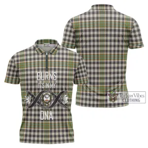 Burns Check Tartan Zipper Polo Shirt with Family Crest DNA In Me Style