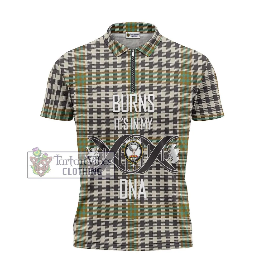 Burns Check Tartan Zipper Polo Shirt with Family Crest DNA In Me Style