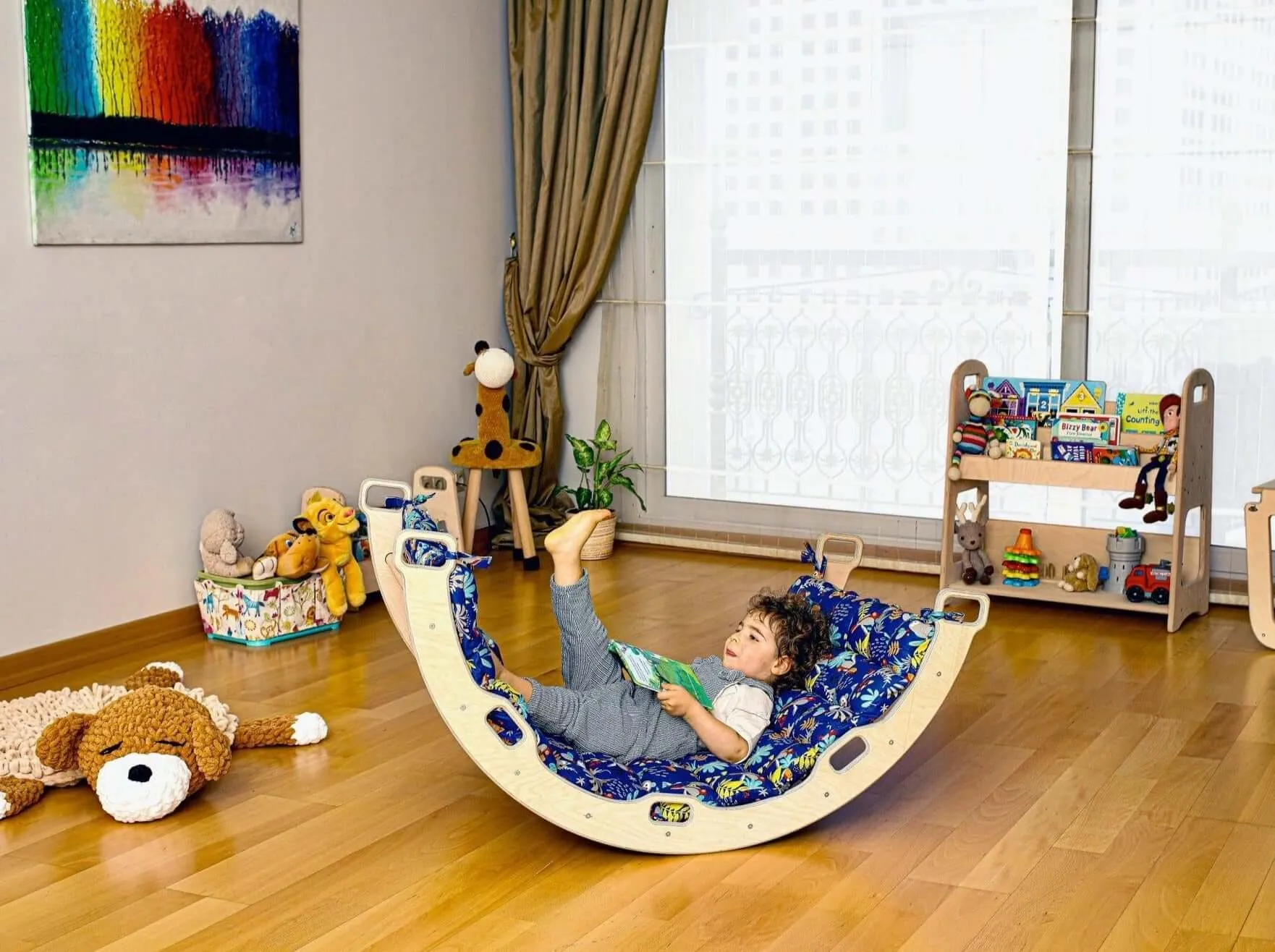 Climbing Triangle - Arch / Rocker with Jungle Pillow | Foldable Montessori Climbing Set