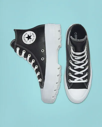 Converse scarpa sneakers da donna in pelle Lugged HI Chuck Taylor All Star 567164C nero bianco