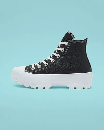 Converse scarpa sneakers da donna in pelle Lugged HI Chuck Taylor All Star 567164C nero bianco