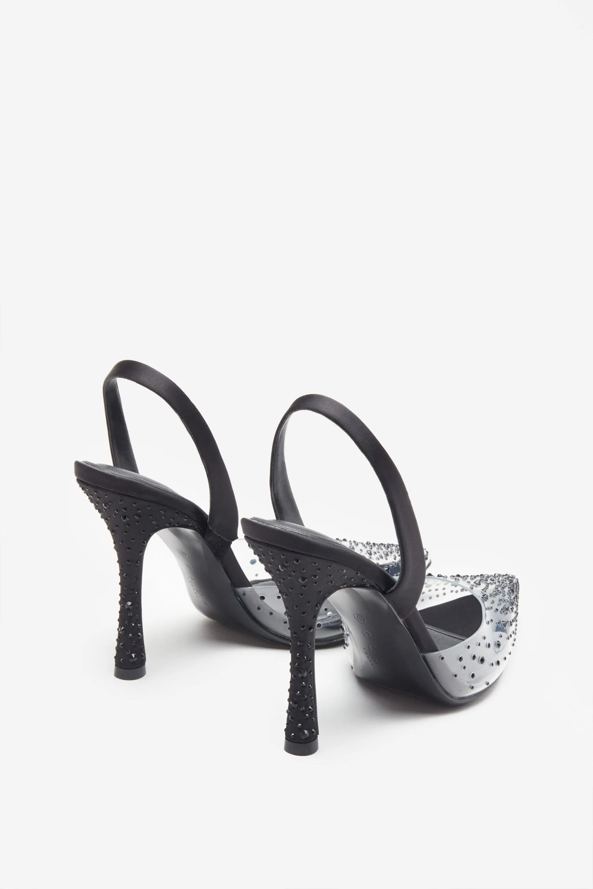 Covergirl | Black Diamante Sling Back Pointed Heels