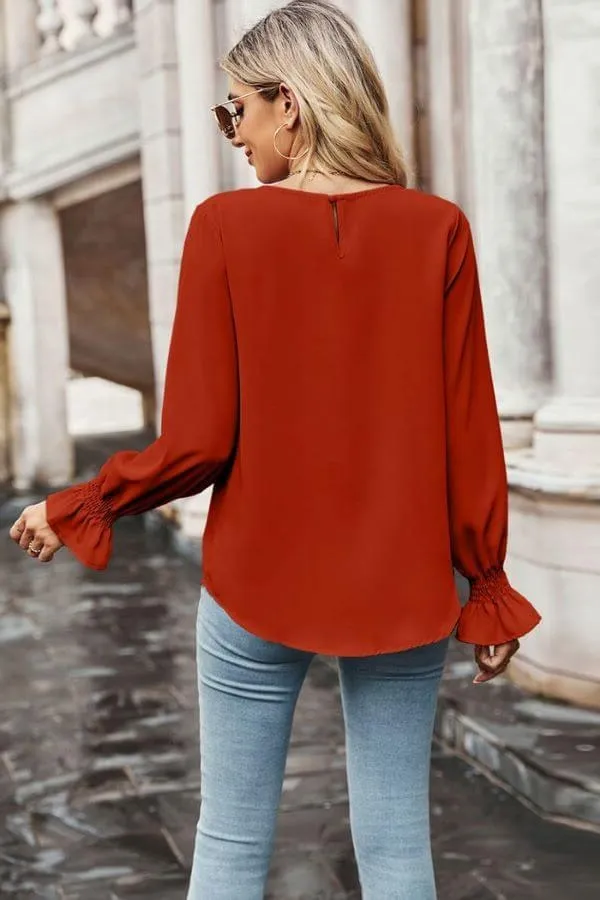 Crew Neck Ruffle Bubble Sleeve Top