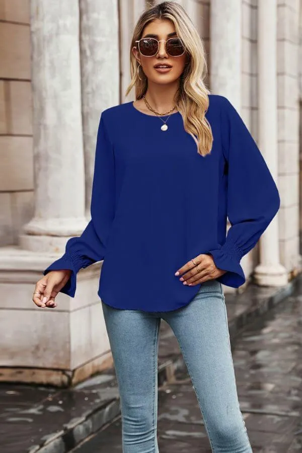 Crew Neck Ruffle Bubble Sleeve Top