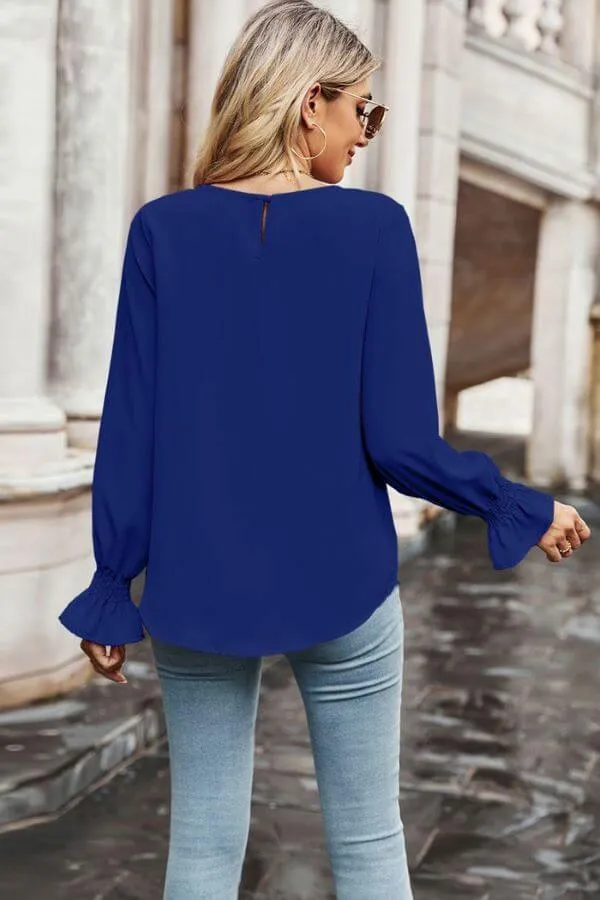 Crew Neck Ruffle Bubble Sleeve Top