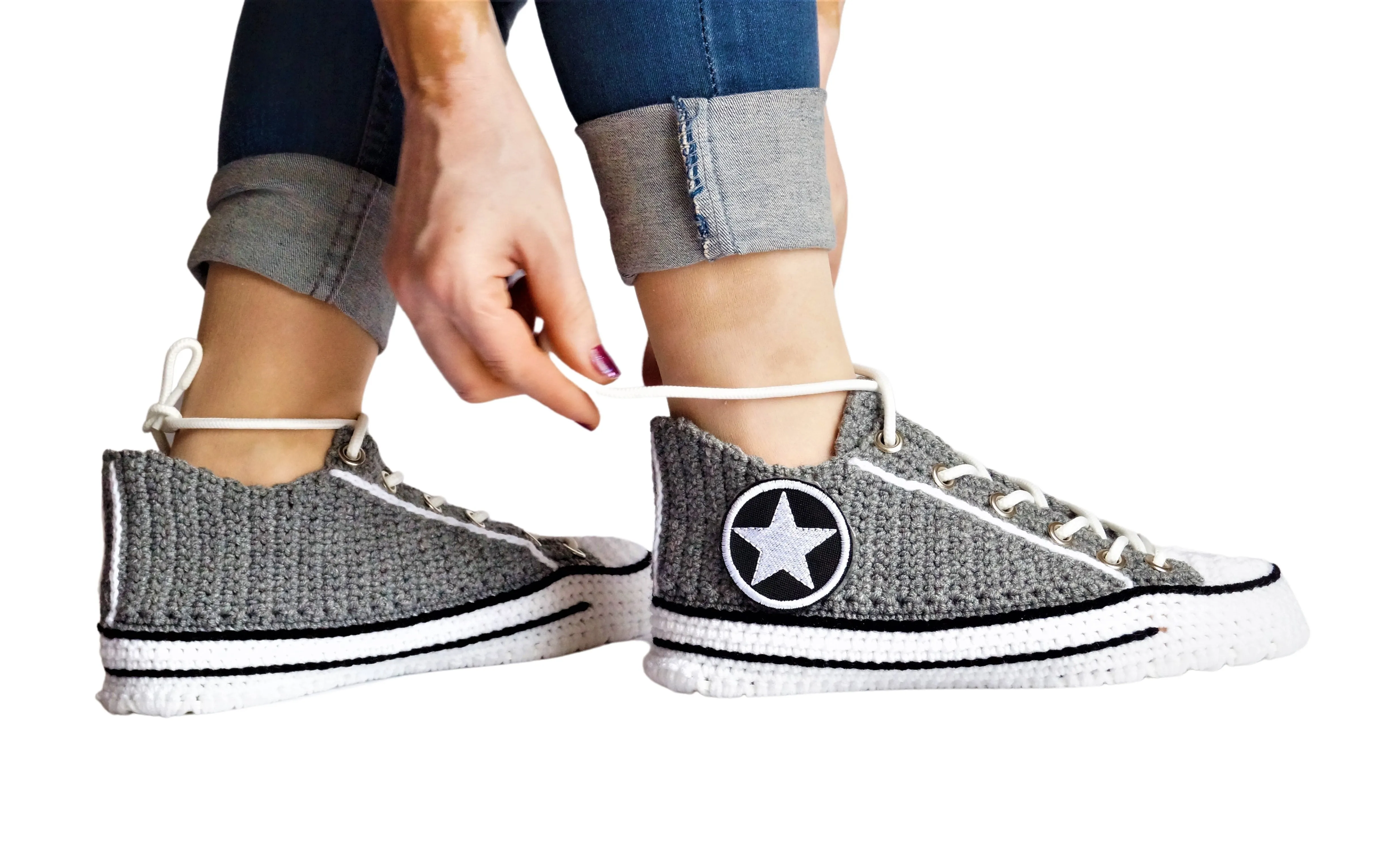 Crochet Converse Seasonal Low Top Classic Grey Slippers Handmade Sneakers Plush Shoes