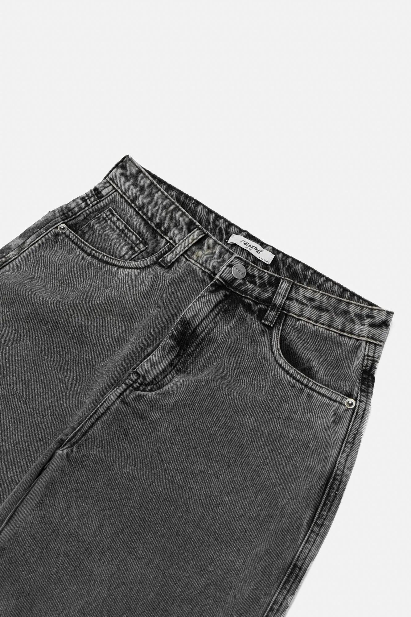 Denim Charcoal Open Zip Straight Fit Pants