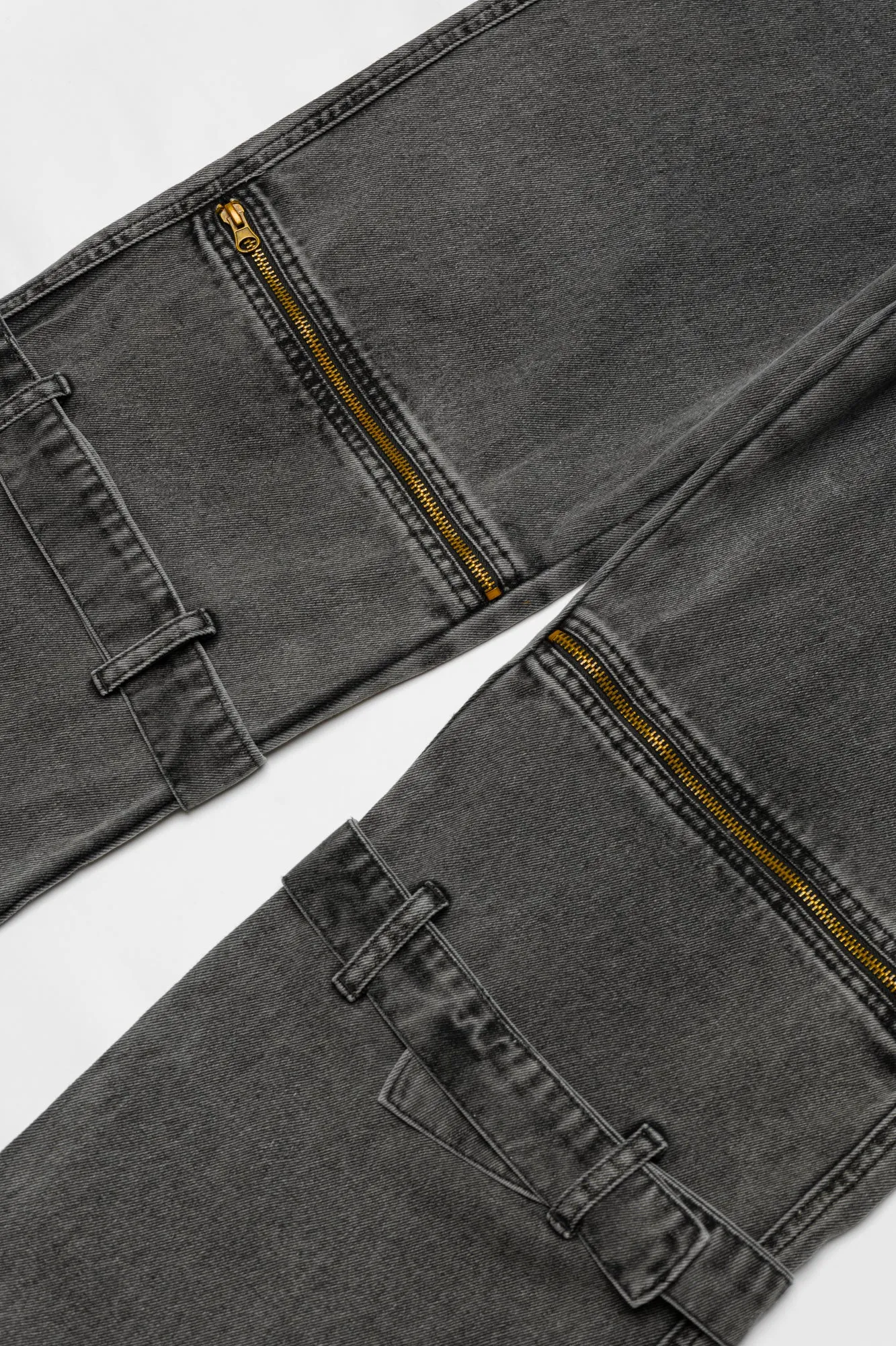 Denim Charcoal Open Zip Straight Fit Pants