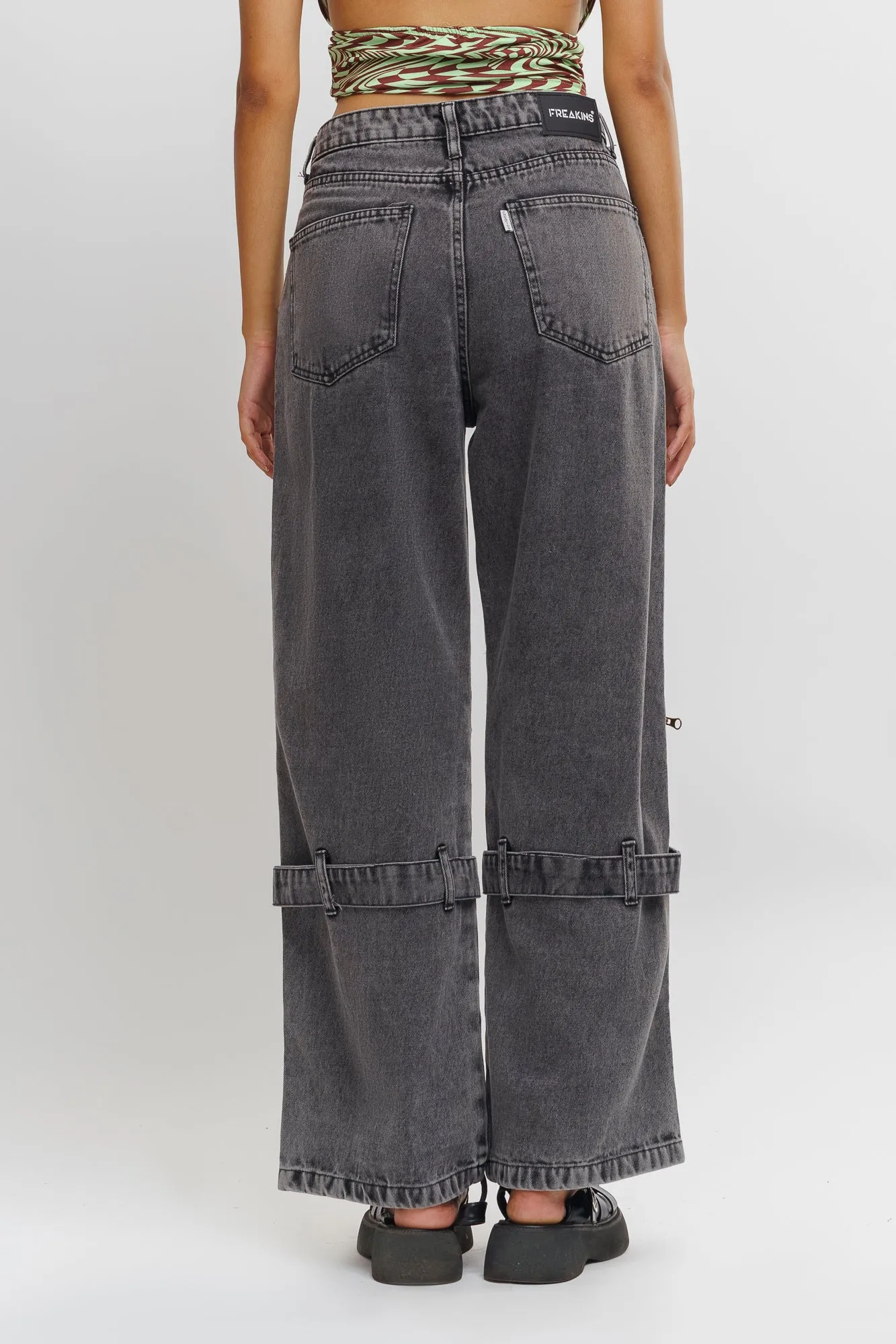 Denim Charcoal Open Zip Straight Fit Pants