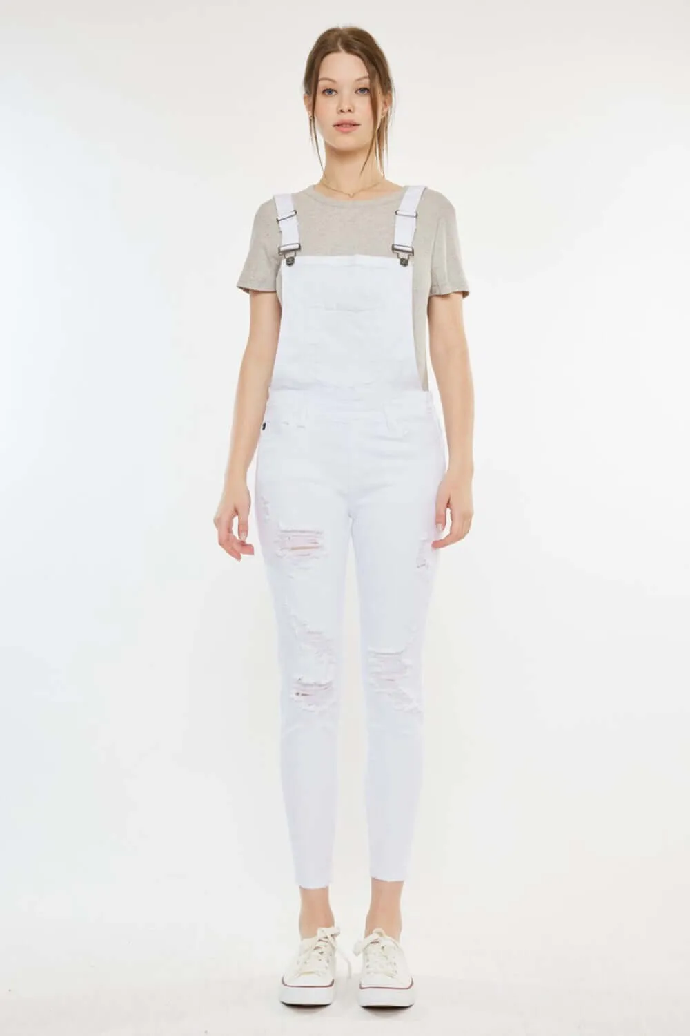 Distressed Skinny Denim Overalls