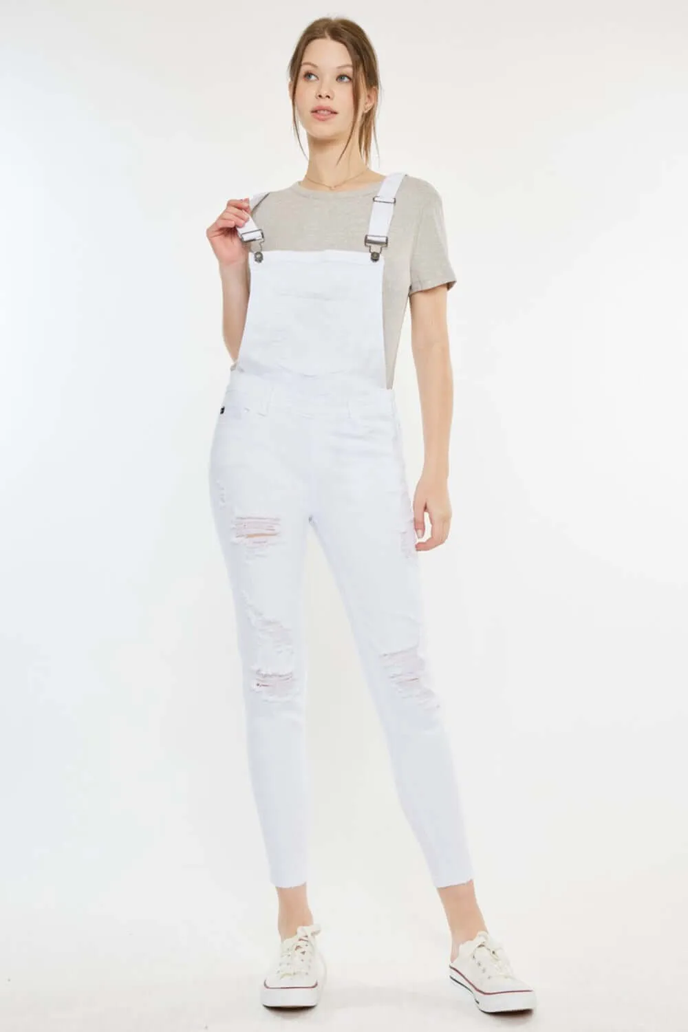 Distressed Skinny Denim Overalls