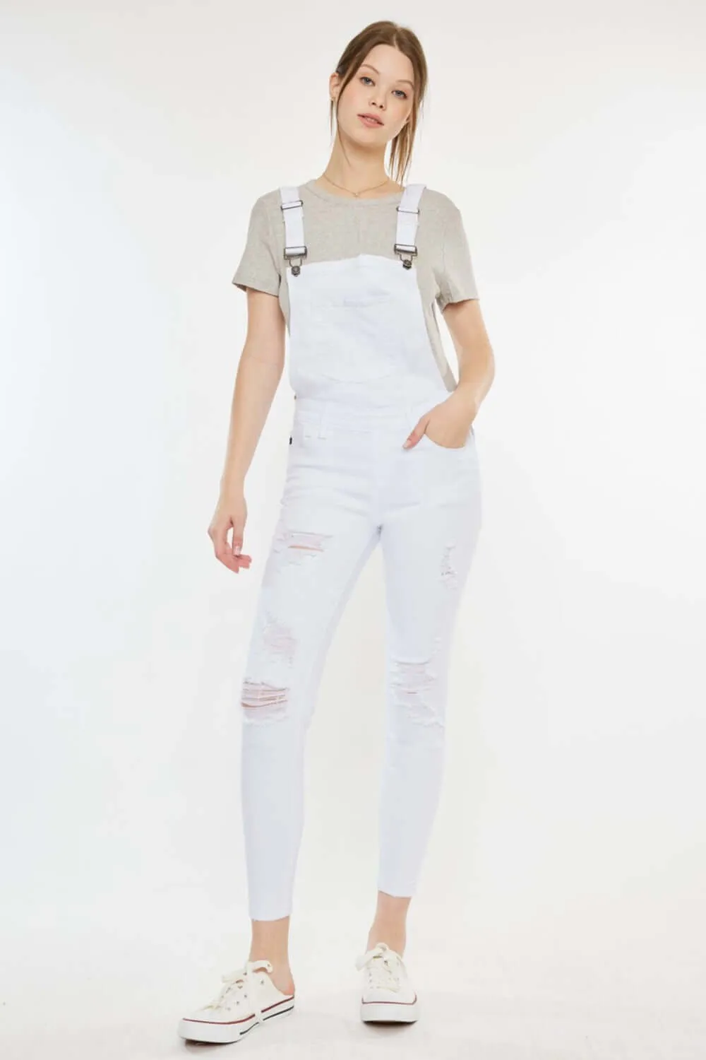 Distressed Skinny Denim Overalls