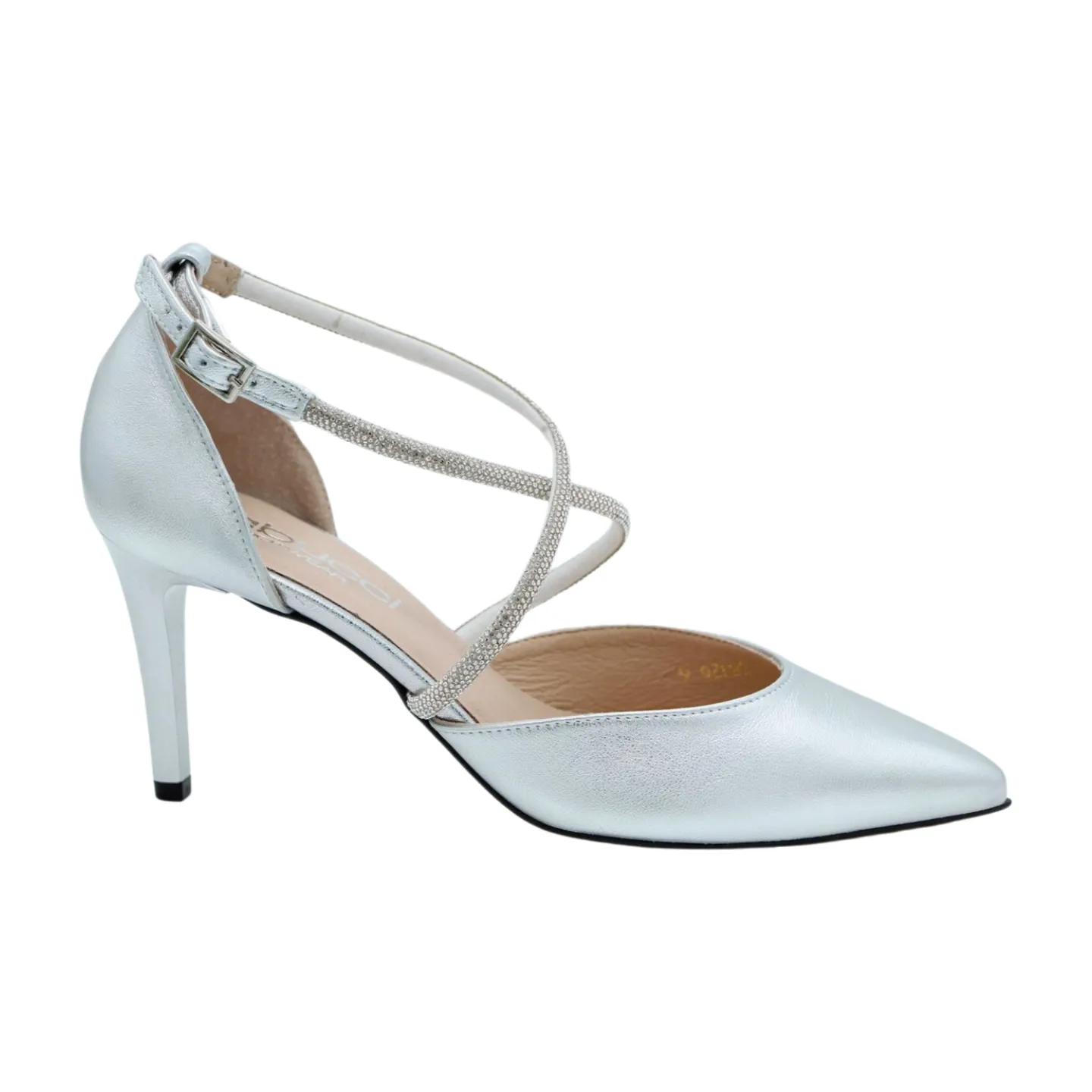 FABUCCI Silver Diamante  Pointed Toe Heeled Shoe