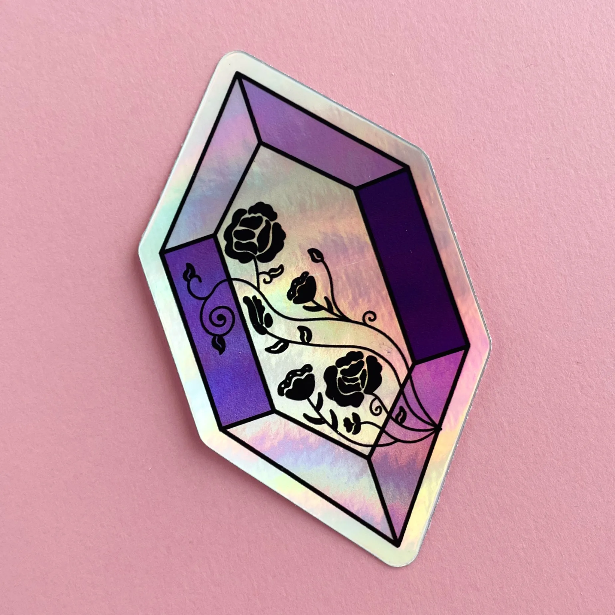 Floral Amethyst Crystal Holographic Sticker