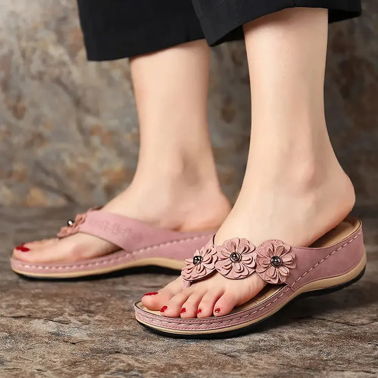 Flowers Sandals Women Retro Style Wedges Shoes Outdoor Beach Shoes Summer