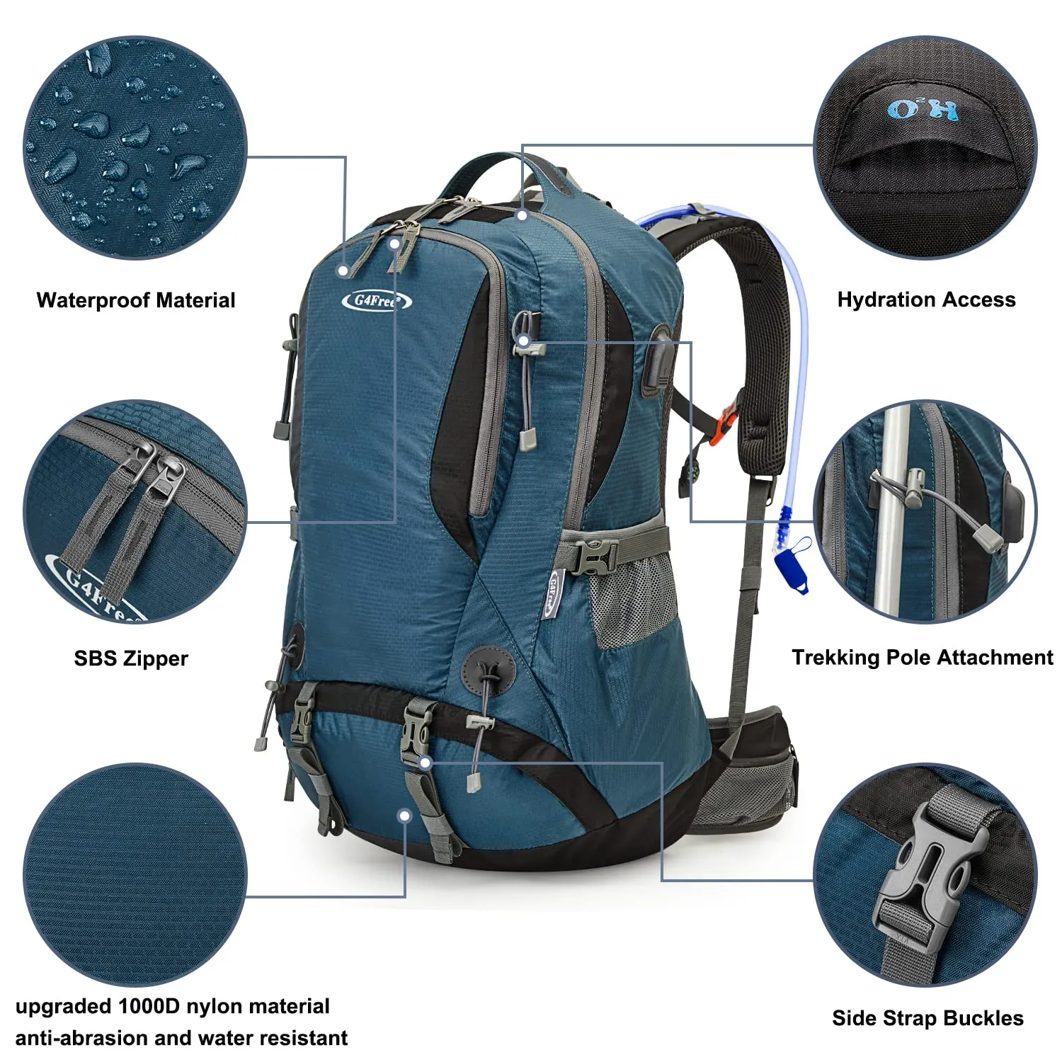 G4Free 50L Waterproof Daypack with 2L BPA Free Bladder & Rain Cover