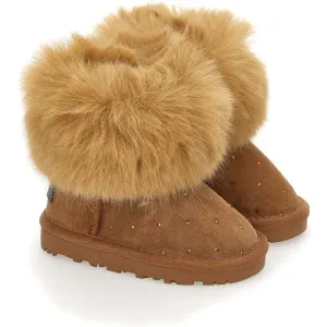 Girls Brown Faux Fur Boots